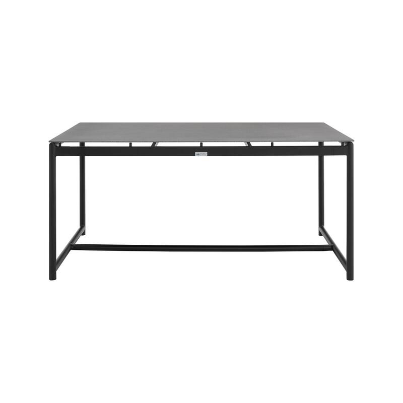 Crown 7 Piece Black Aluminum and Teak Outdoor Dining Set with Dark Grey Fabric