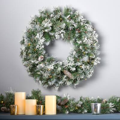Spruce Warm White LED Christmas Wreath by Christopher Knight Home - led-clear