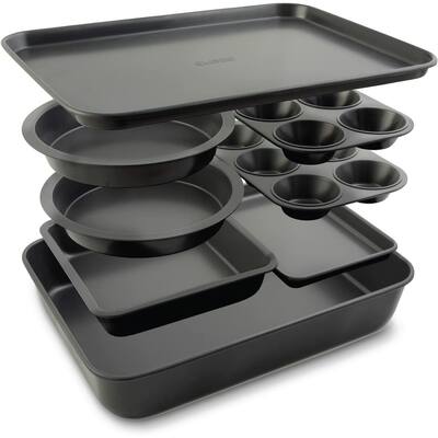 8-Piece Nonstick Aluminized Steel, Space Saving Baking Set, With Deep Roasting Pan, Cookie Sheet, Cake Pans