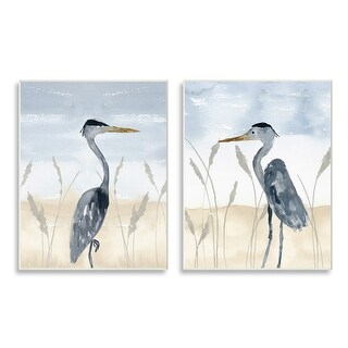 Stupell Egret Sea Birds Grazing Beach Sand Seagrass Wood Wall Art ...