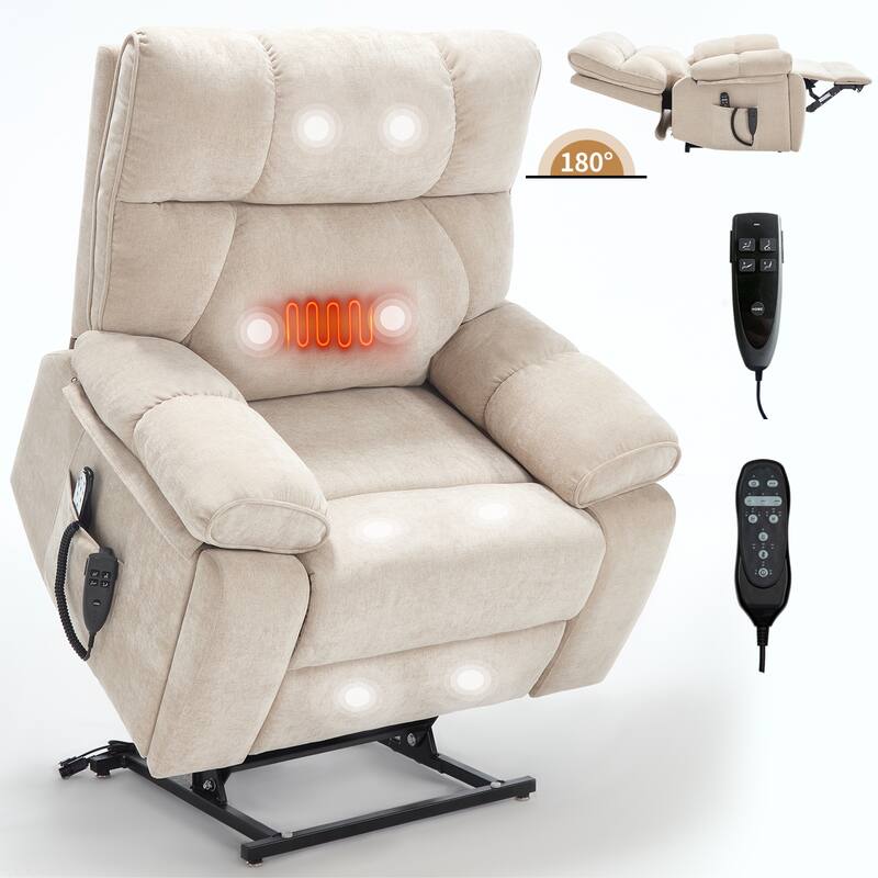 Heavy Duty Dual Motor Infinite Position Power Lift Heat Massage Recliner with Hidden Cup Holders and Power Remote