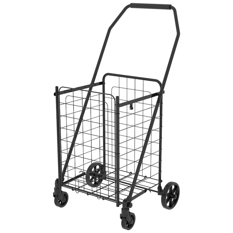 Foldable Shopping Cart with Open Door & 360 Rolling Swivel Wheels