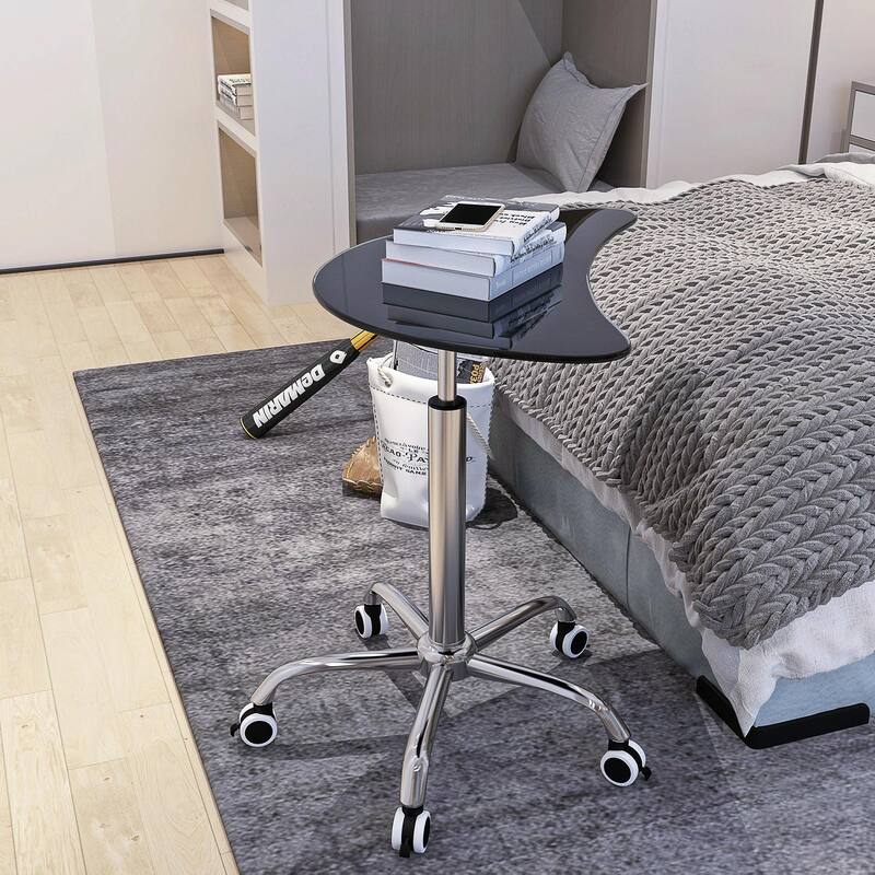 Adjustable Height Tempered Glass Standing Desk/Laptop Stand, with Lockable Wheels