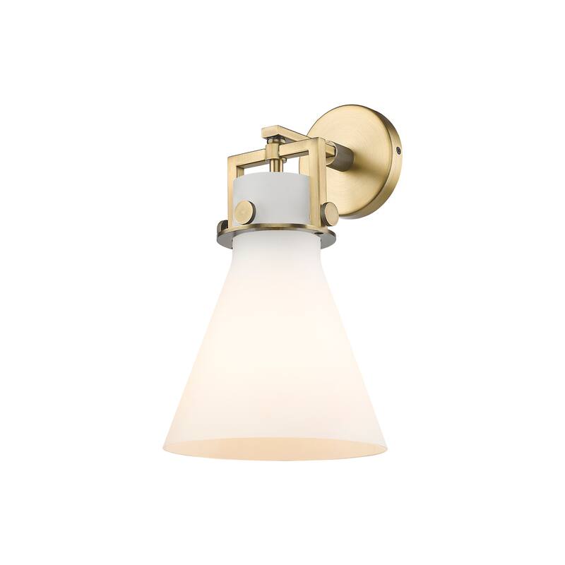 Innovations Lighting Newton Cone - 1 Light 8" Wall-Mounted Sconce - Brushed Brass/Matte White