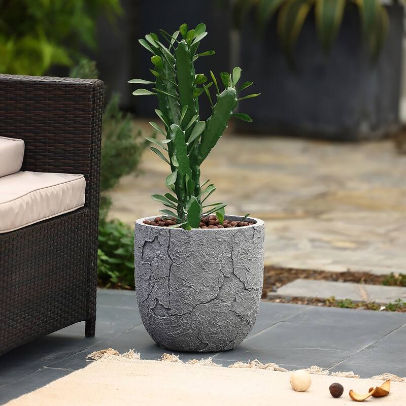 Crackle Grey MgO 14.6" Round Planter