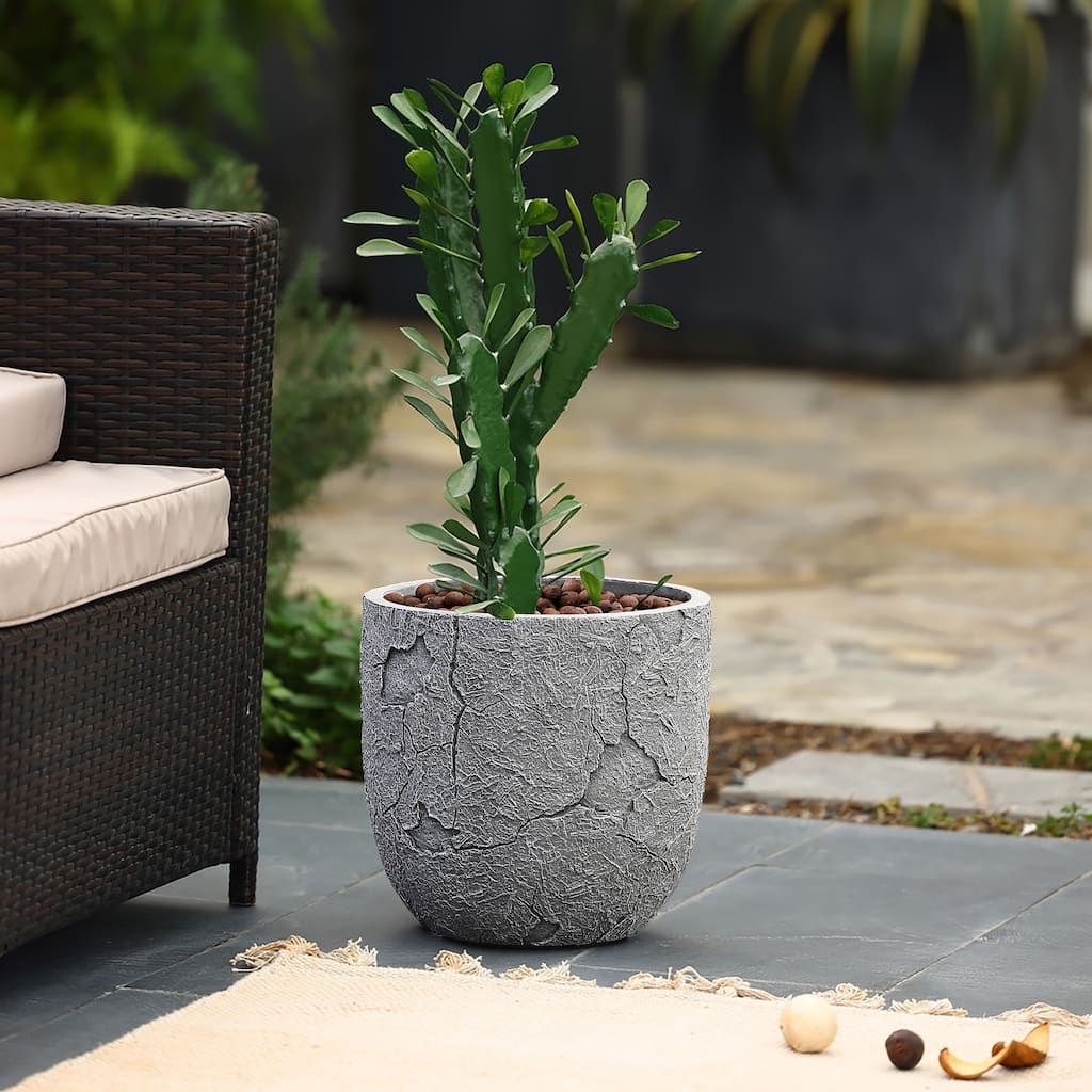 Crackle Grey MgO 14.6" Round Planter
