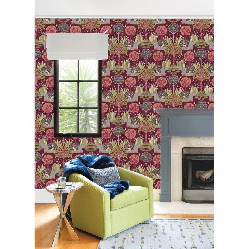 A-Street Prints Mandeville Raspberry Tropical Paradise Wallpaper