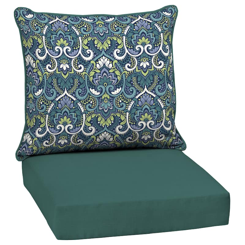 ARDEN Reversible Outdoor Deep Seating Cushion Set 24 x 24 - 46.5"L x 24"W - 46.5"L x 24"W - 46.5"L x 24"W - Sapphire Aurora Blue Damask