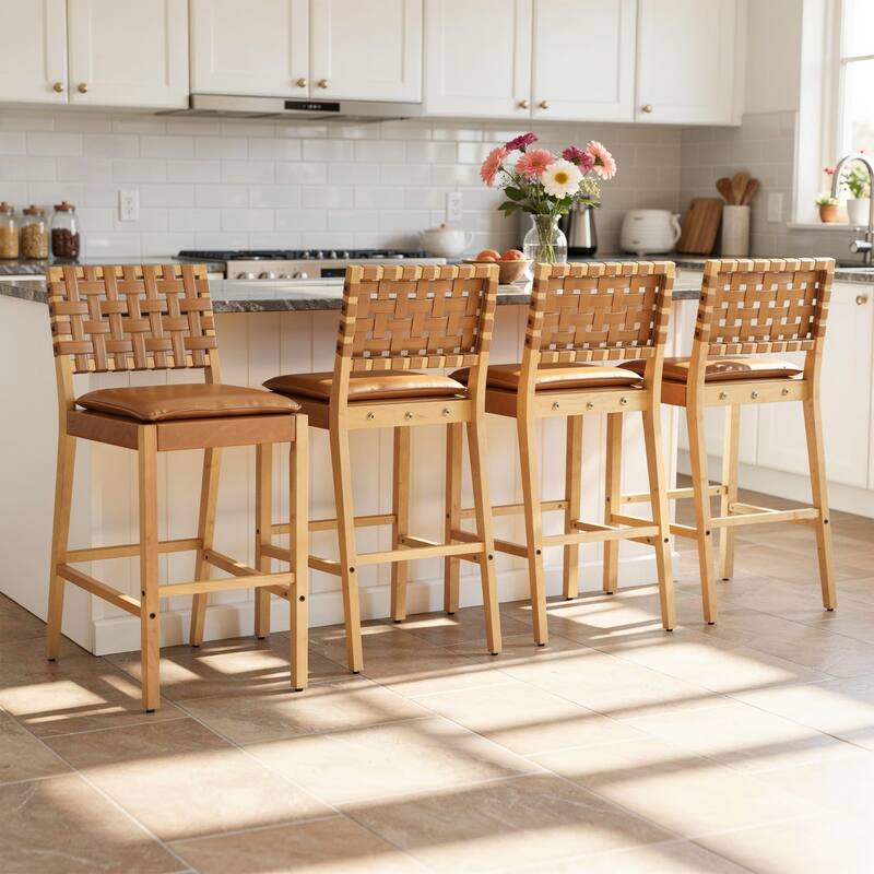 Christopher Knight Home - Rieti Industrial-Inspired Barstool Set with Crossback PU Upholstery and Wooden Frame