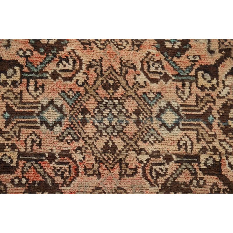 Hamedan Persian Vintage Runner Rug Hand-Knotted Peach Wool Carpet - 3'8" x 9'9"