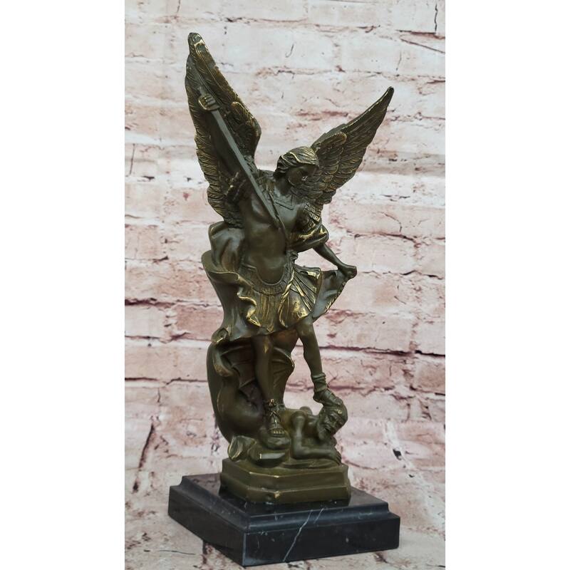 Saint Michael Slaying Satan Bronze Sculpture - Religious Archangel Art