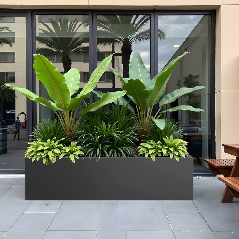 Metal Movable Planter Box with Trellis Privacy Screen Planter Box with Lockable Wheels - Black