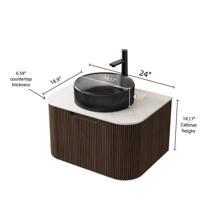 Wall Mounted Bathroom Vanity with Transparent Black Round Glass Basin