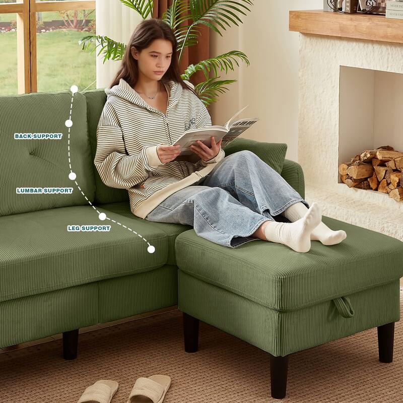 77.17" Corduroy 3 Pieces Living Room Sets with Sofa, Ottoman and Loveseat