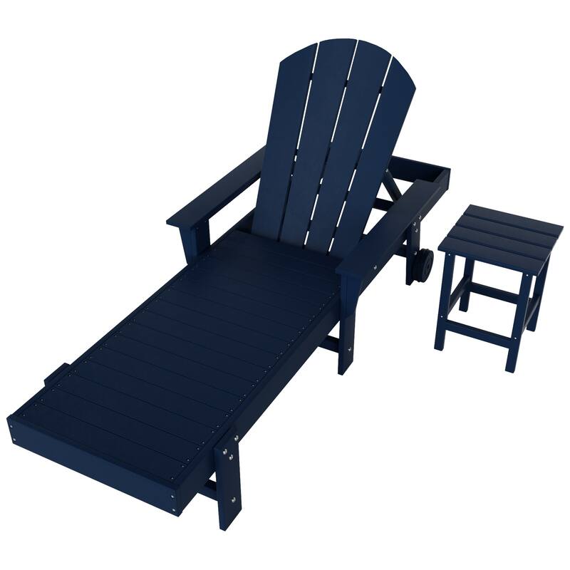 Polytrends Laguna Hdpe All Weather Outdoor Patio Pool Reclining Chaise Lounge With Side Table (2-Piece Set)