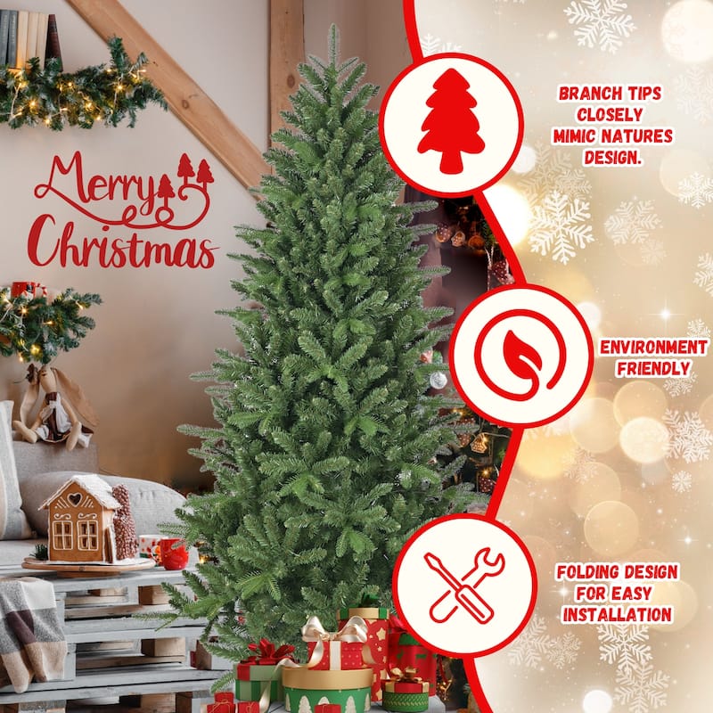 6ft Christmas Tree, 1168 Branch Tips, Full Lush Hinged Pine with Mixed Needles, Easy Assembly Holiday Tree with Metal Stand