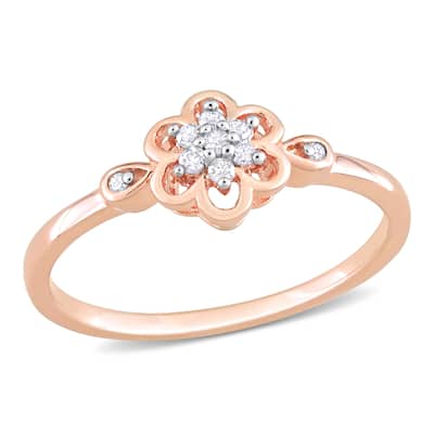 Miadora 1/10ct TDW Diamond Flower Ring in Rose Silver