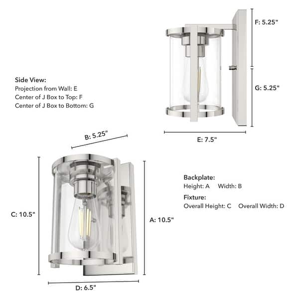 dimension image slide 2 of 3, Hunter Astwood 1-Light Wall Sconce, Clear Glass, Damp-Rated, Bath or Hall Light - Contemporary, Transitional, Art-Deco