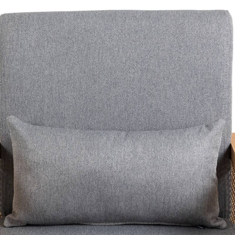 Modern Comfortable Upholstered Rattan Handrail Accent Chair, Linen Plywood Frame Chair for Living Room, Bedroom, Orange