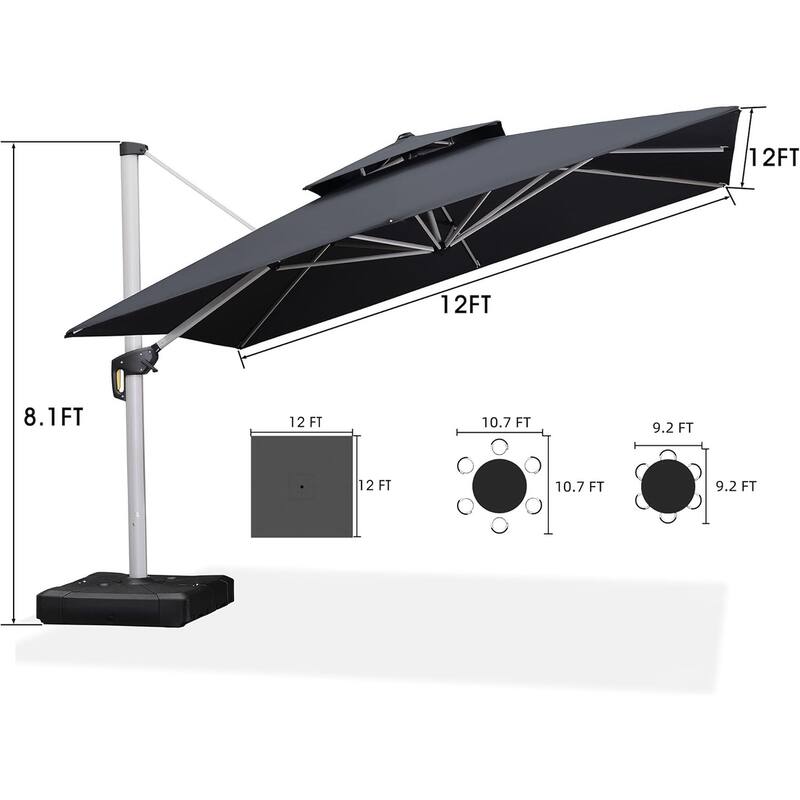 PURPLE LEAF 11ft Square Patio Cantilever Umbrella with Base