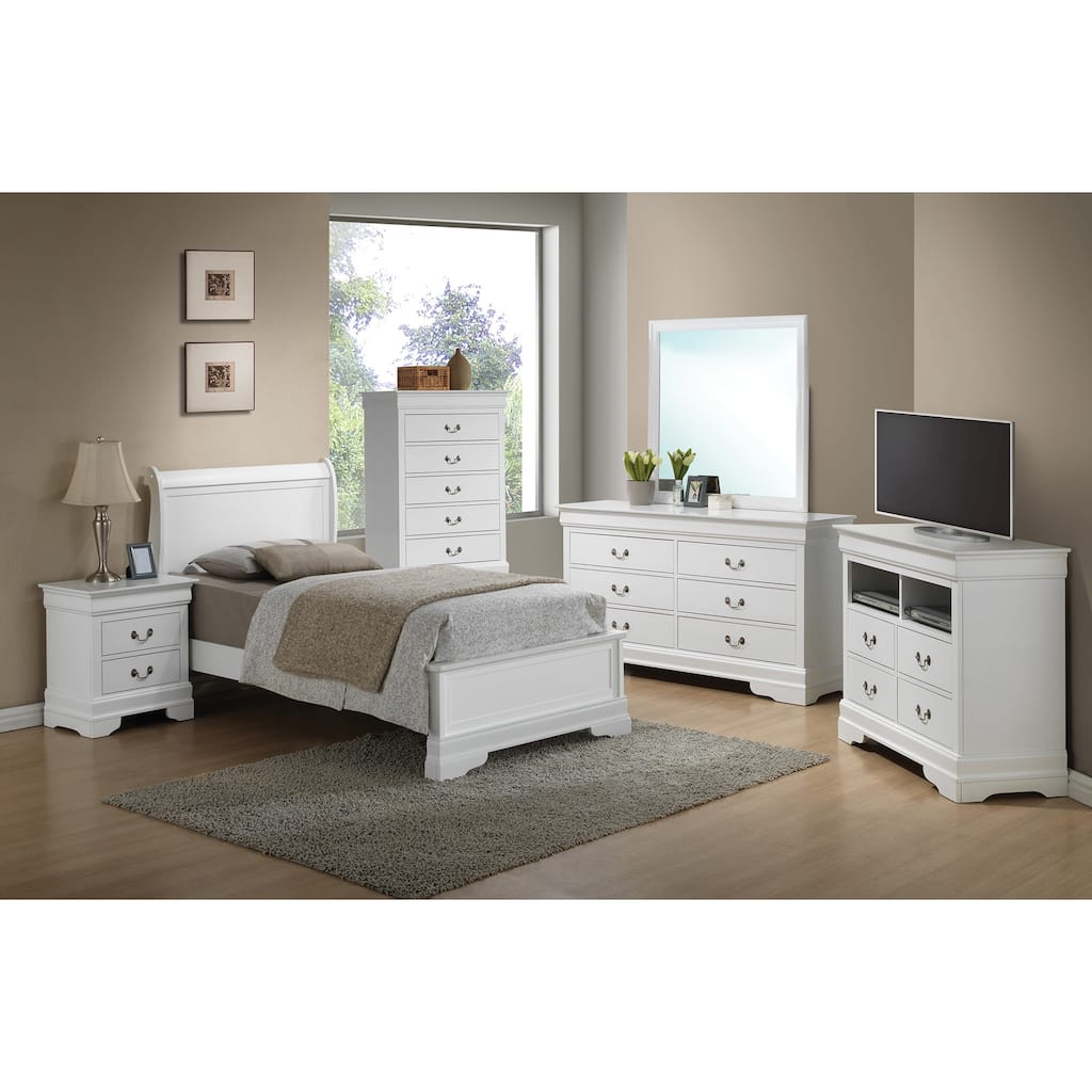 Solid Wooden Rectangular Twin Panel Bed - 84" - White