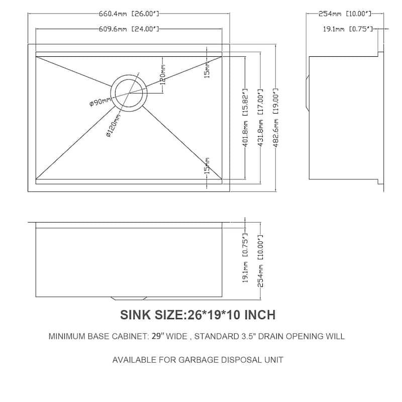Undermount Stainless Steel Single Bowl Farmhouse Kitchen Sink