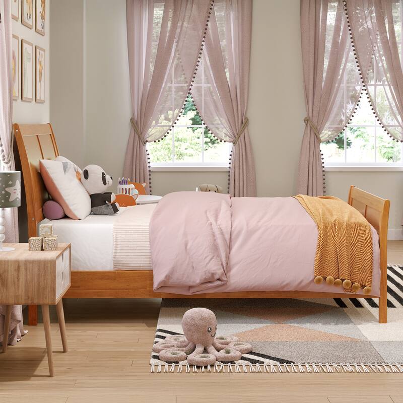 Valencia Solid Wood Low Profile Sleigh Platform Bed with Matching Footboard