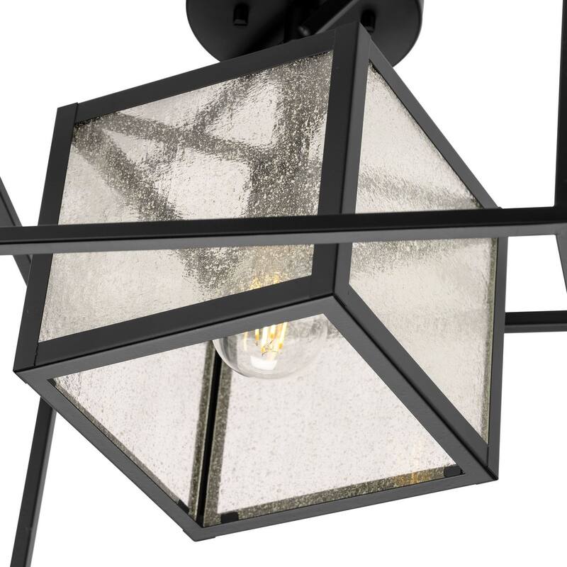 Navarre One-Light Matte Black and Seeded Glass Indoor Outdoor Close-to-Ceiling Light - 19.87 in x 14 in x 12 in