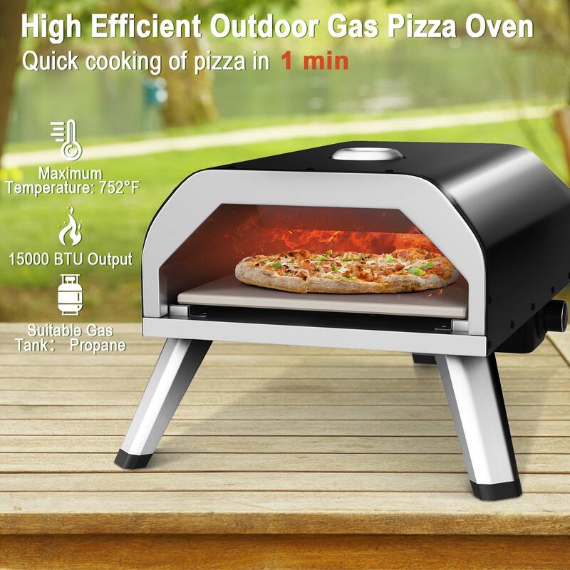 15000 BTU Foldable Pizza Oven with Pizza Peel Stone and Cutter