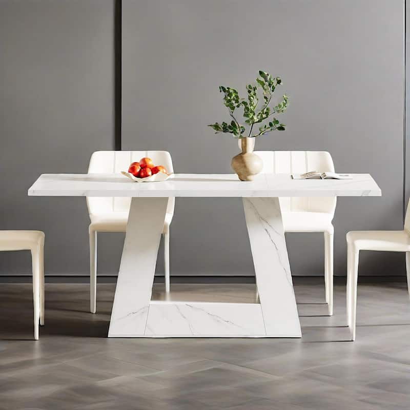 Wood Faux Marble 6 Seater Rectangular Dining Table - 62.99"W x 31.5"D x 29.5"H