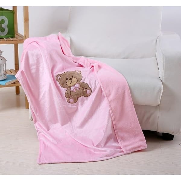 slide 1 of 1, Soft Fuzzy Hypoalergenic Microplush Baby Blanket (40" x 30") - Pink Teddy Throw