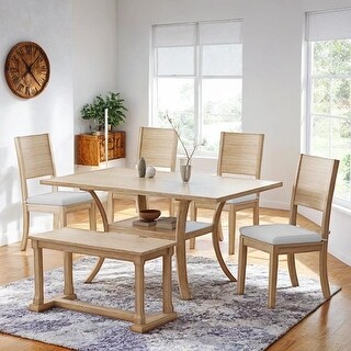 6-Piece Wood Dining Table Set with Storage Shelf and Curved Legs - Bed ...
