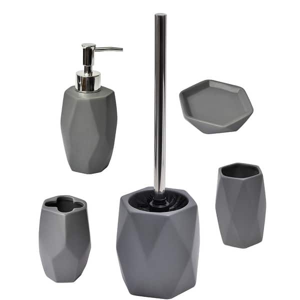 Diamond Bathroom Accessory Set 4Pieces Gray Bed Bath & Beyond 22570997