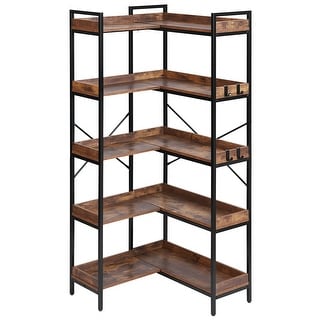 UIMOSO Corner Bookshelf, Corner Bookcase with Heavy Duty Metal Frame & Wooden Shelves
