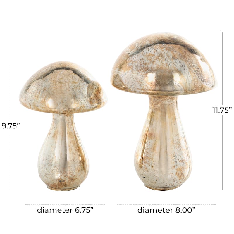 Gold, Green or Champagne Glass Handmade Glossy Weathered Mushroom Sculpture (Set of 2)