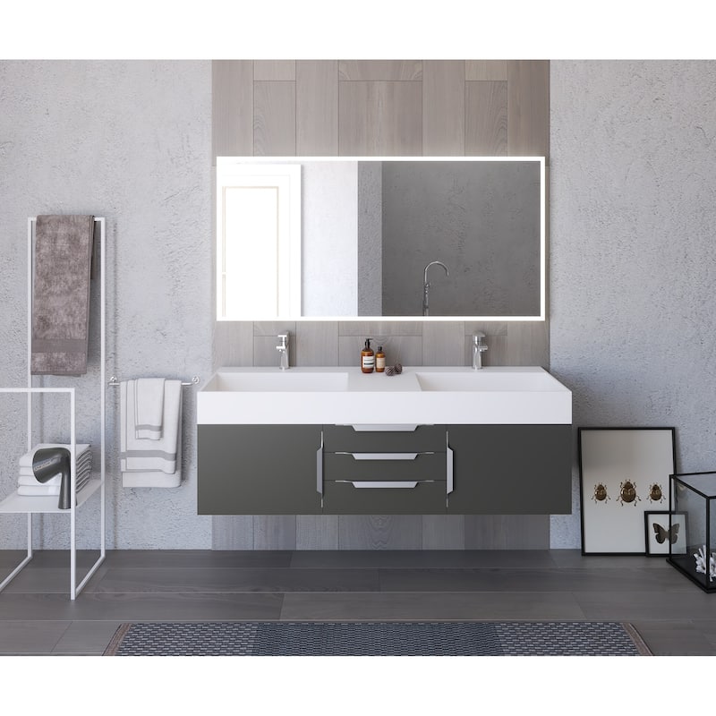 Amazon 60" Wall Mounted Bathroom Vanity Set w/ White Top
