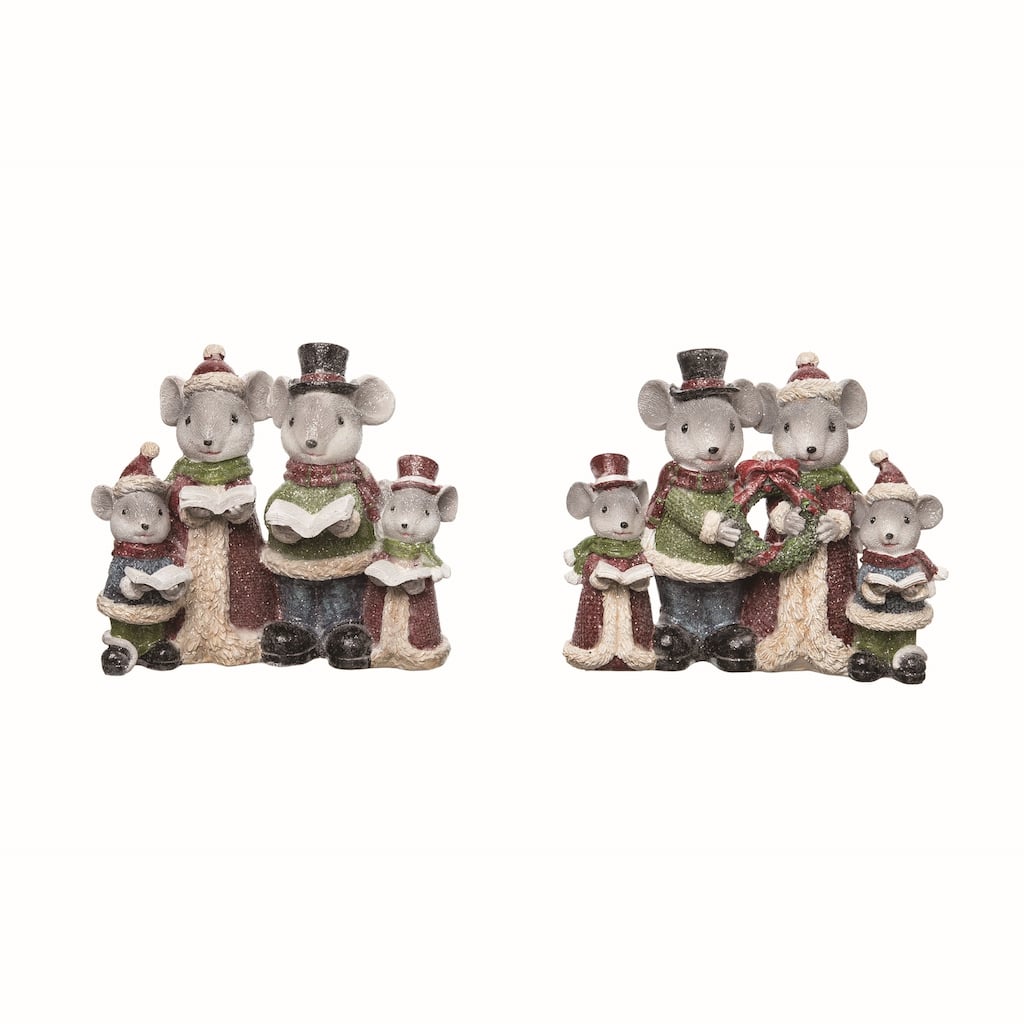Transpac Resin Mouse Caroler Family Decor Set of 2 Christmas Home Decorations