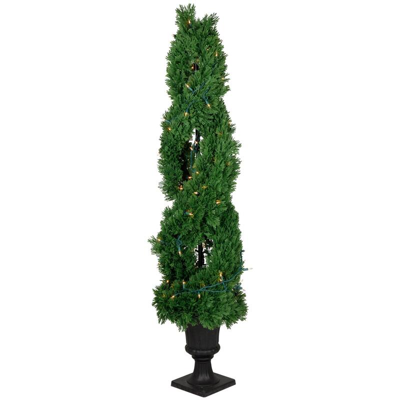 Real Touch™ Artificial Pre-Lit Cedar Double Spiral Topiary Tree Clear Lights 4.5'