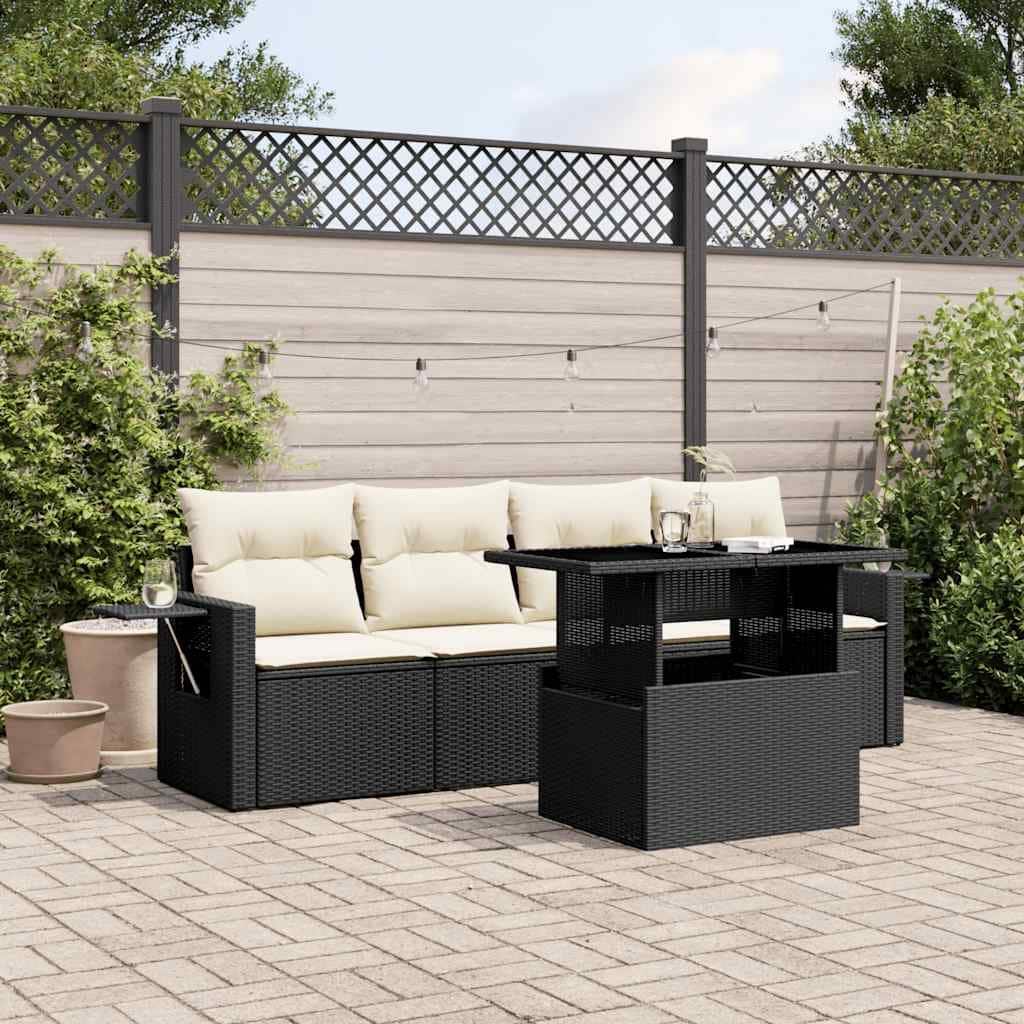 vidaXL Patio Sofa Set with Cushions Outdoor Furniture 5 Piece Poly Rattan - 21.7 x 39.4 x 28.7