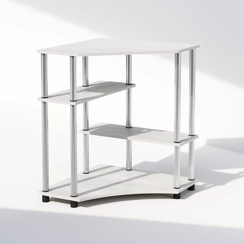 4 Tiers Wood Household Shelving Unit in Oak/Stainless Steel (31.1 in. W x 28.5 in. H x 22.5 in. D) - 31.1
