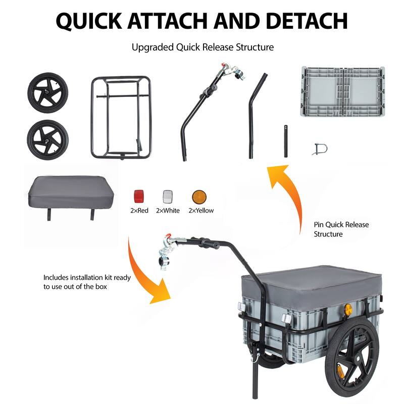 2-in-1 Bike Cargo Trailer with Foldable Storage Box, Bicycle Trailer Quick Release 16" Wheels, 70L Large Capacity