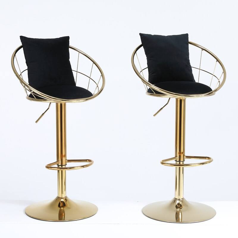 velvet bar chair, pure gold plated, 360 degree rotation, adjustable height,Suitable for dinning room and barset of 2