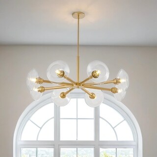 8-Light Gold Chandelier with Clear Glass Shades, Modern Crystal - Bed ...