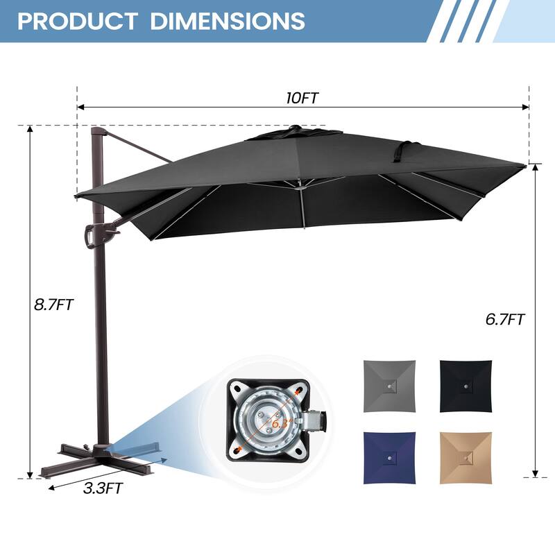 9 x11 FT LED Lighted Patio Cantilever Umbrella Double Top with Weighted Base