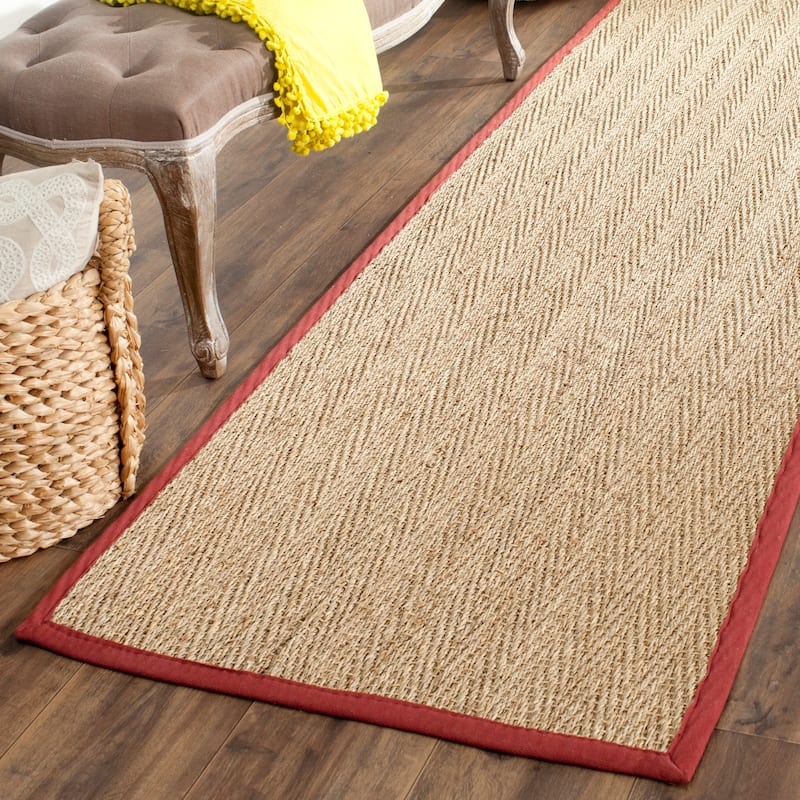 SAFAVIEH Natural Fiber Oceana Herringbone Seagrass Rug - 2'6" x 6' Runner - Natural/Red
