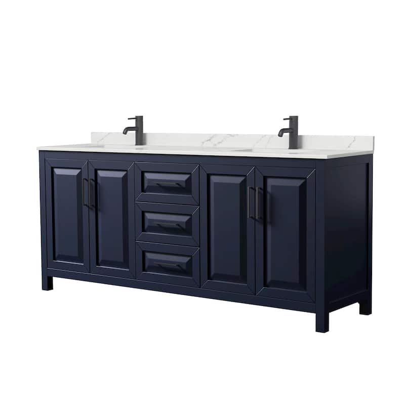 Wyndham Collection WCV252580D-QTZ-UNSMXX Daria 80" Free Standing - Dark Blue / Giotto Quartz Top / Matte Black