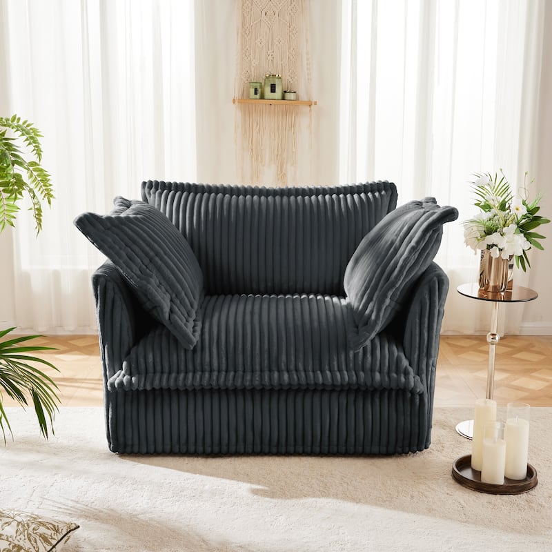 Corduroy Upholstered Armchair, Comfy Deep Seat Single Sofa Chair, Lazy Reading Chair with 2 Pillows & Thick Cushion