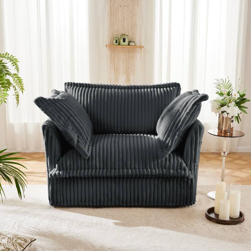 Slip-covered Armchair with Cushions, Grey Corduroy Fabric, 49x33x35 inches