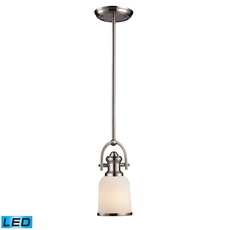 Elk Home Brooksdale Satin Nickel With White Glass 1 Light Pendant