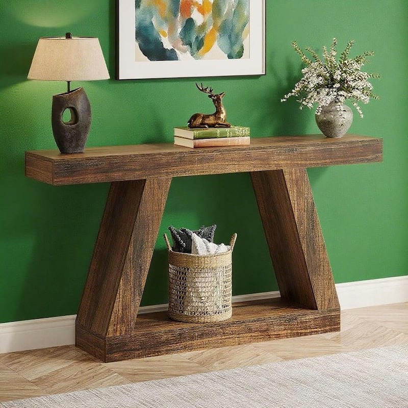 MDF Console Table with Farmhouse Rustic Style abd Storage - 55.12"W x 11.81"D x 31.5"H